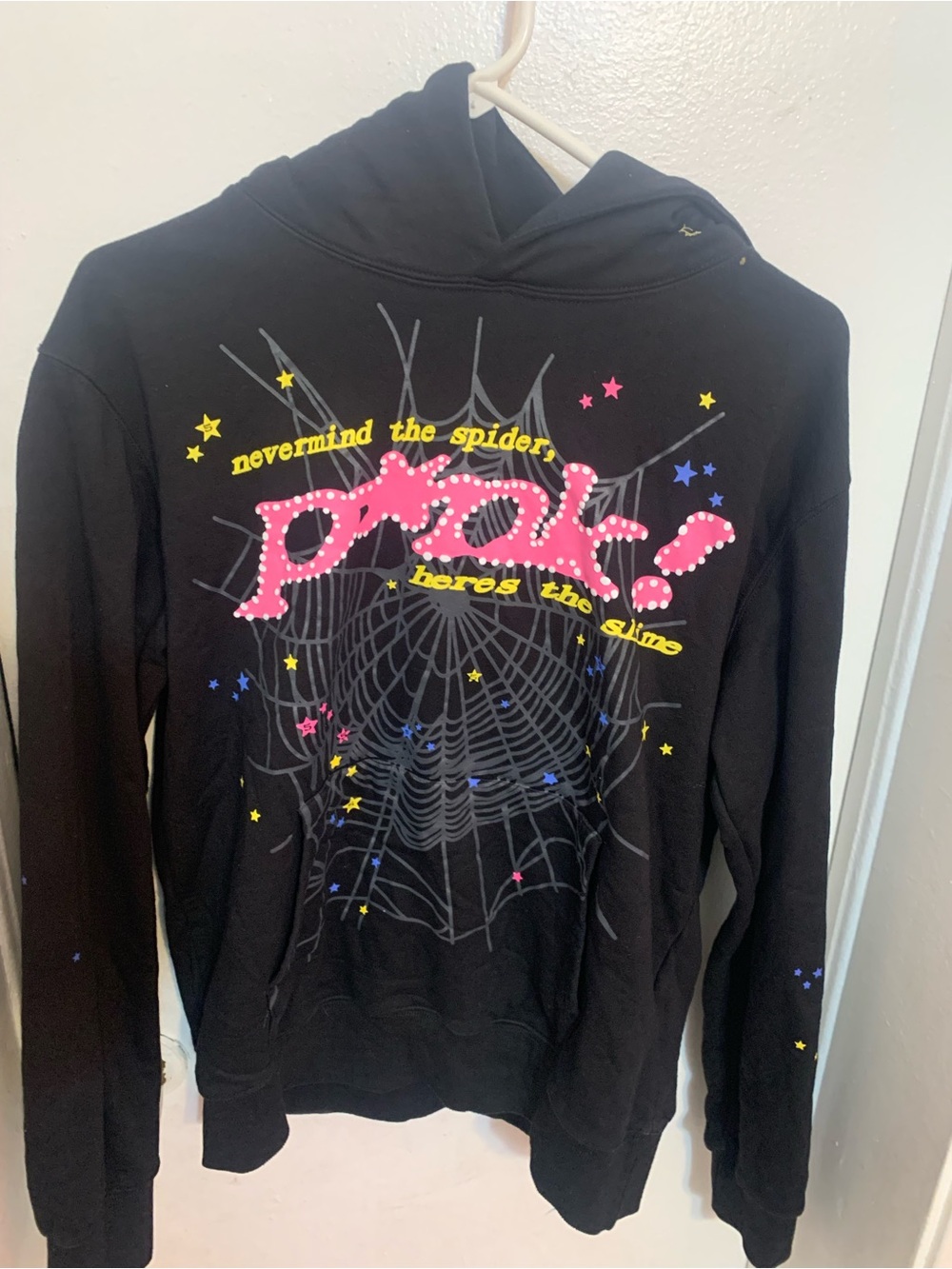 Black Graphic Hoodie Vest with Pink 'Poison' Print